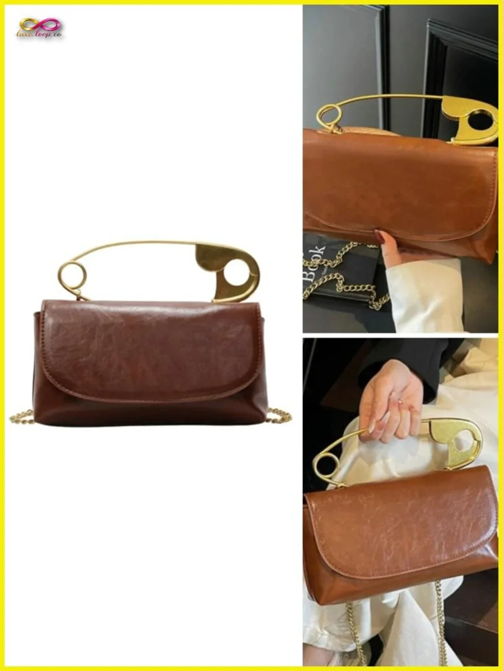 Faux Leather Hobo Tote Bag Crossbody Shoulder Purse with Chain Strap